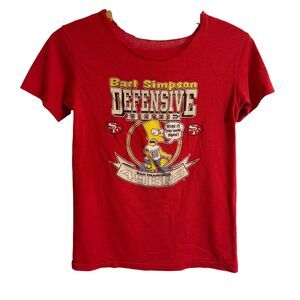 Vintage BART Simpson San Francisco 49ers Red Tee Thrashed Women XS Shirt